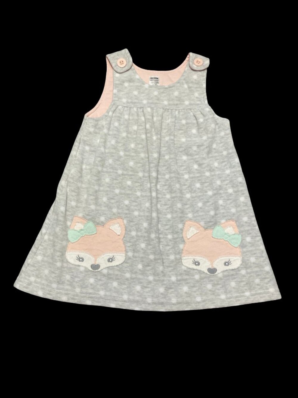 👣 5/$25- Grey/White Polka Dot Fleece Jumper w/ Fox Appliques